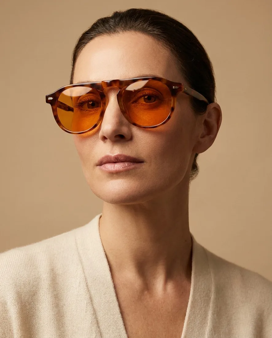 Mentor glasses shown on a female model.